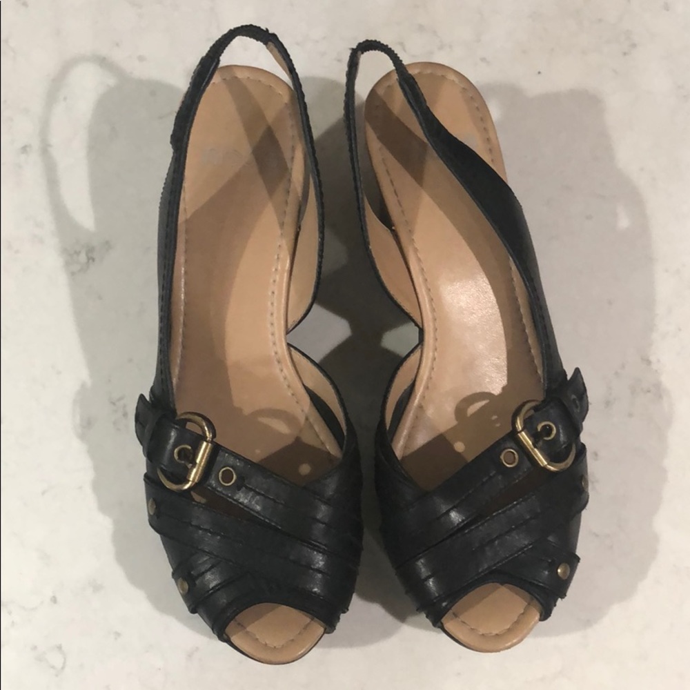 Nicole black leather wedges